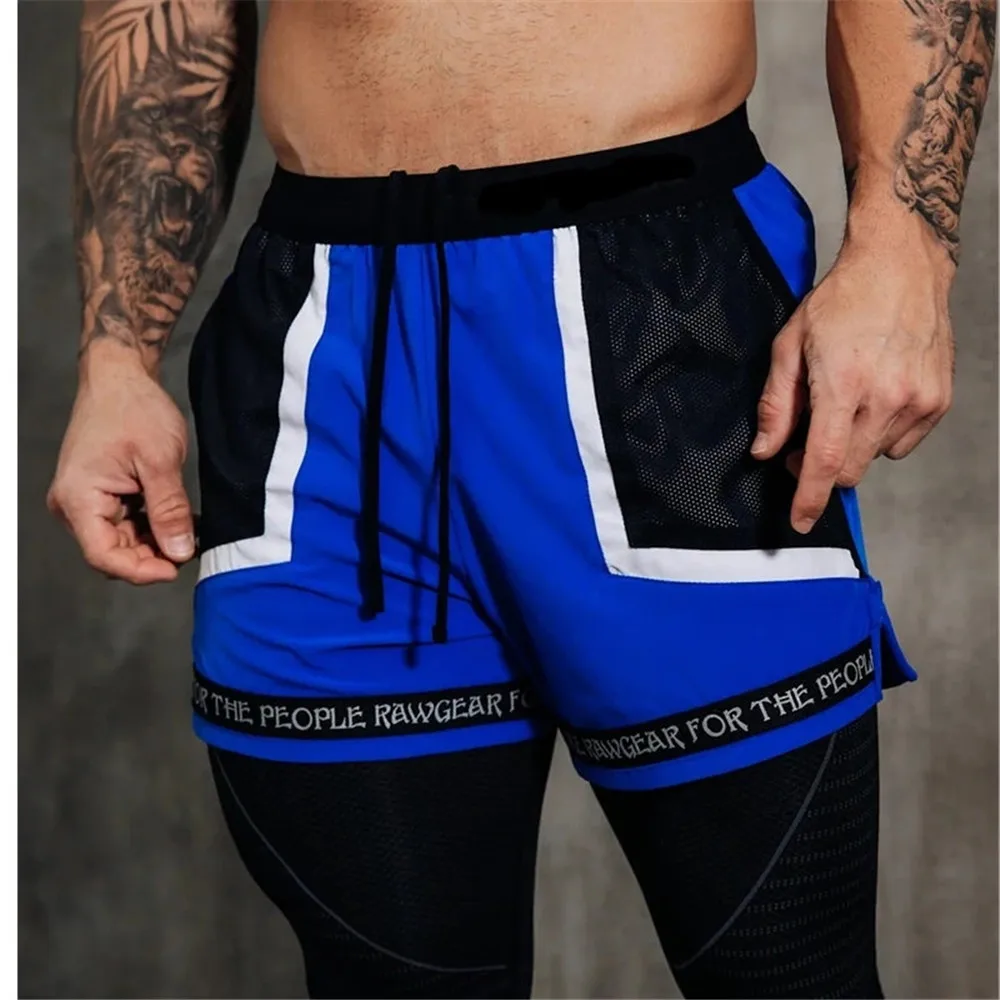 

Fashion Print Black Patchwork Running Shorts Men Gym Fitness Bodybuilding Sweatpants Male Summer Workout Training Sport Shorts