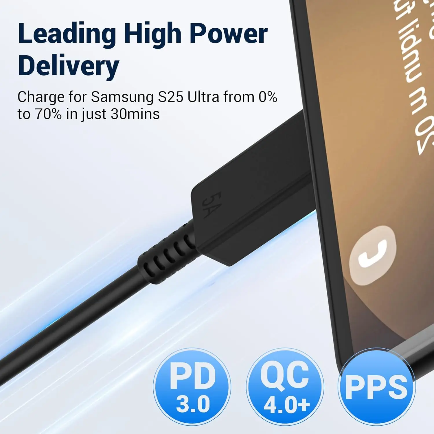 รูปสินค้า สายชาร์จ USB-C ชาร์จเร็ว 5A 45W สำหรับสมาร์ทโฟนหลายรุ่น