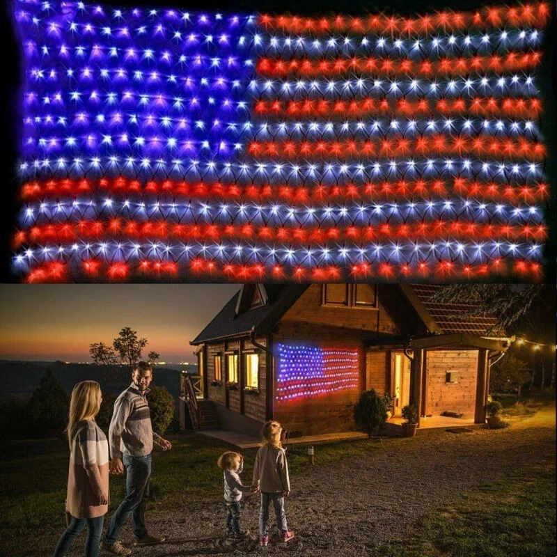 

1 Set 2021 New LED Flag Net Lights American Flag Light for Festival Indoor Outdoor Decoration 420 Super Bright LEDs