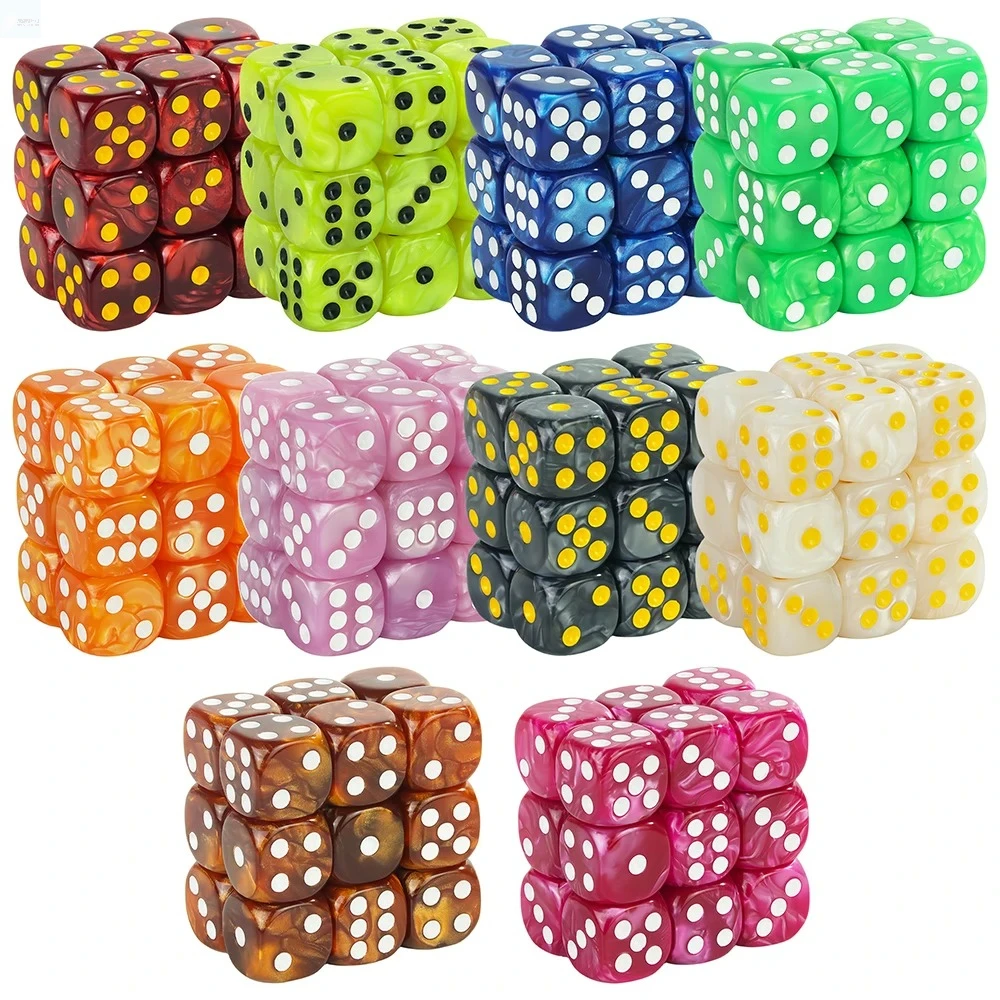 6-Sided Game Dice Set 16MM Round Corner Marble Acrylic Tabletop Game