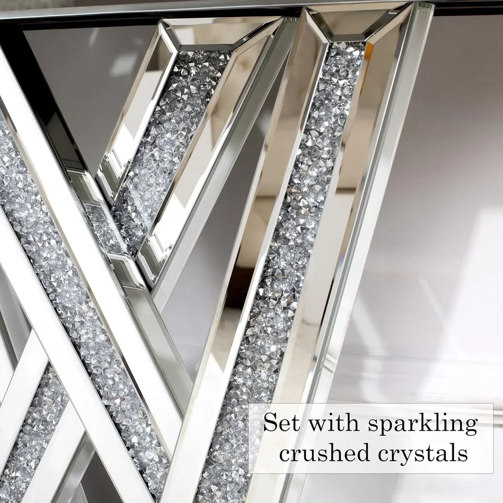 Decorative table Style W Silver Entryway Table Inlay with Sparkly Crushed Crystals, 35 inches Table for Living Room Hallway 4