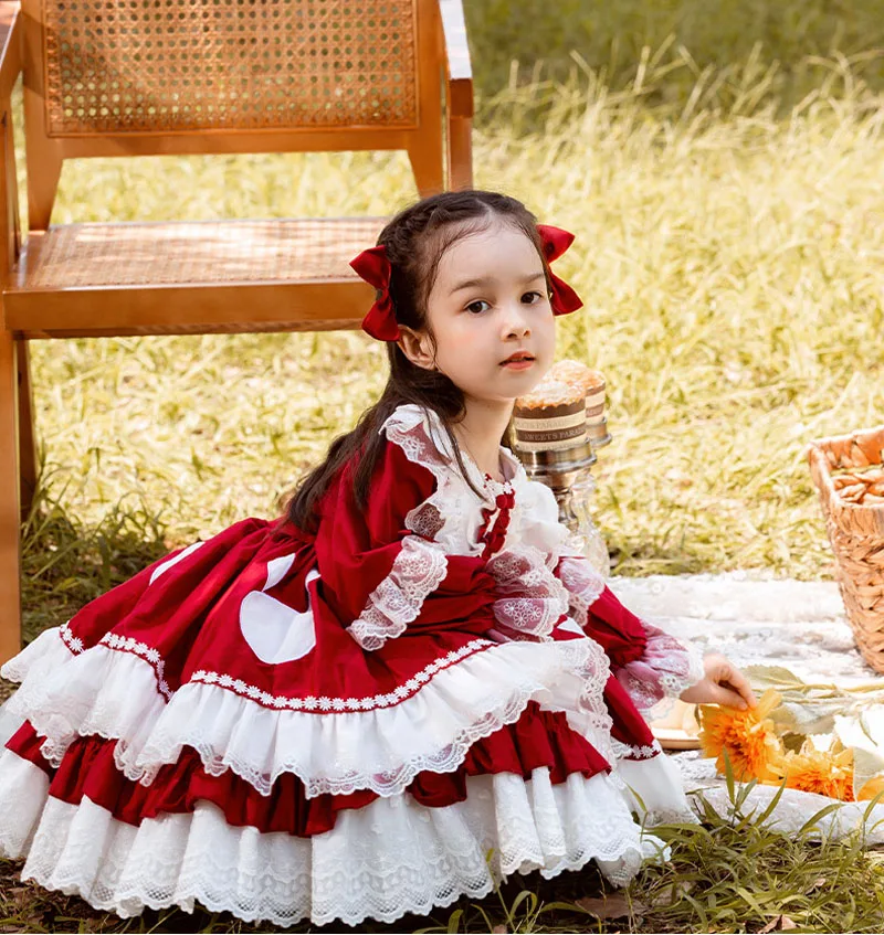 

Girls Lolita Lolita Spanish Princess Dress Children's Pengpeng Dress Cotton Autumn and Winter New 12m-8Y