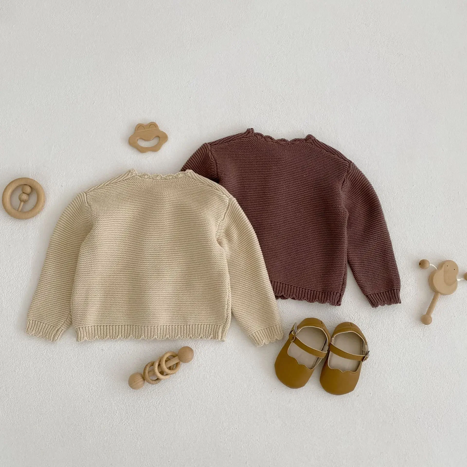 Herbstliche Baby-Strickjacke – langärmeliger Strickpullover-Mantel für Jungen und Mädchen | Vielseitige Jacke mit O-Ausschnitt für den Winter, Strickjacke für Babys – Detail 9