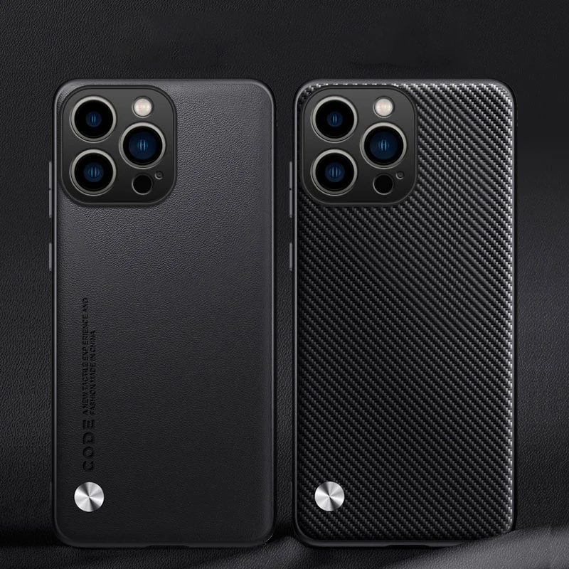 Étui en cuir pour iPhone 16 15 14 Pro Max Plus 13 12 11 Pro Max XS XR 8 7 Plus SE2 2022 Housse de téléphone rigide en silicone et fibre de carbone_voghion.com