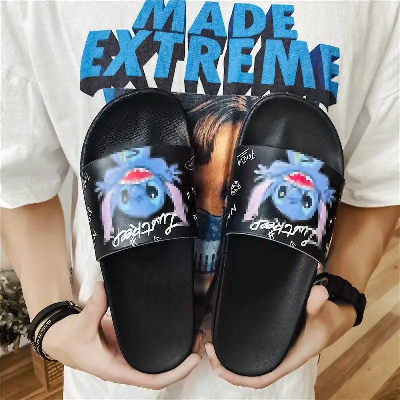 Stitch For Men Summer 2024 New plus size Fashion Outwear Cartoon Sidi Home Indoor Anti Slip Tidal Beach Slippers women sandals