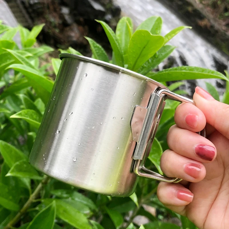 Stainless Steel Metal Cup Camping Mug Shatterproof Drinking Glasses Outdoor 300ml Durable Coffee Cup Travel Mug for Hiking Climbing Cooking White