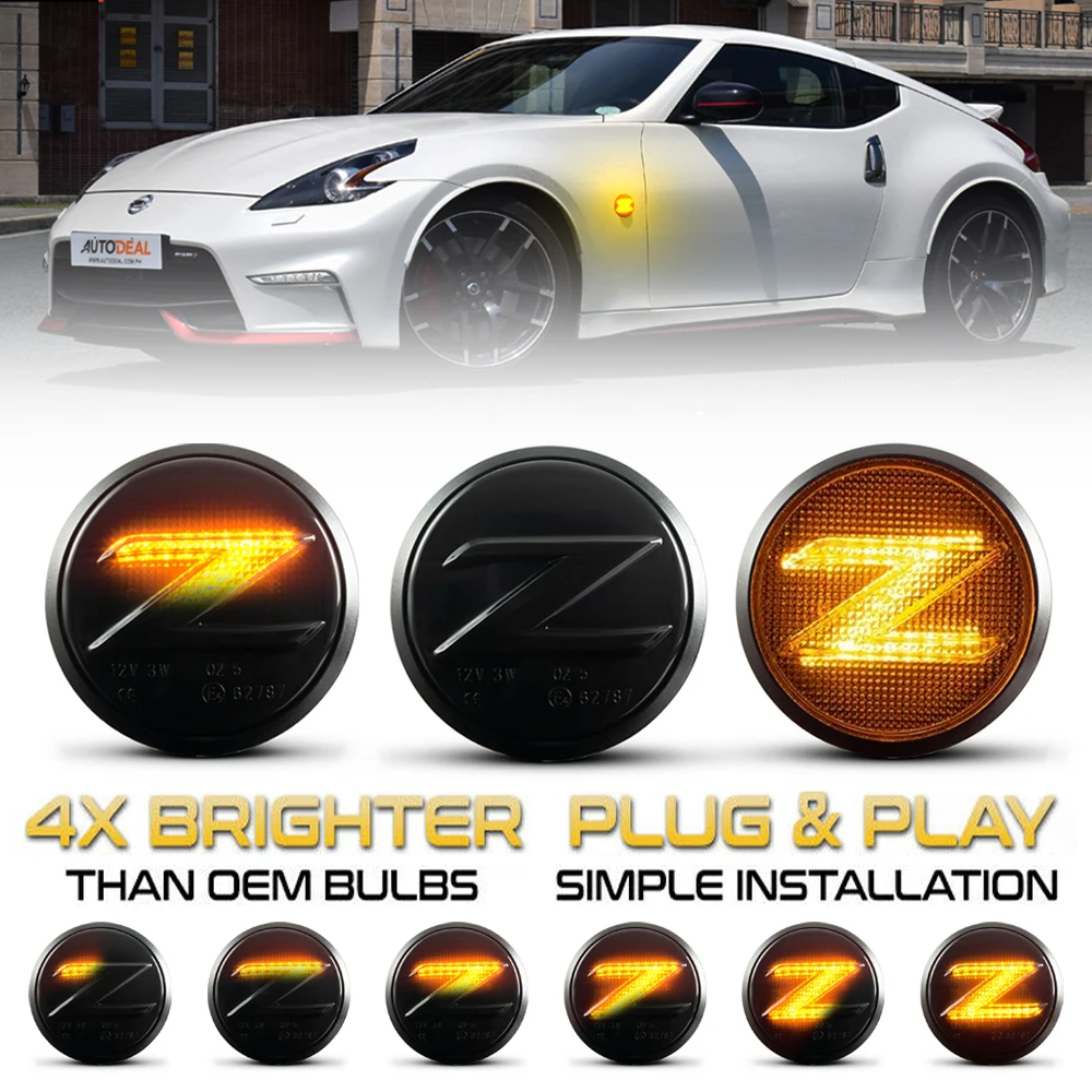 2pcs Led Dynamic Amber Side Marker Lights Sequential Lamps For Nissan 370z Coupe