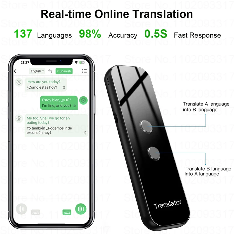 Smart Instant Language Translation Machine Real time Portable Voice Translator Device Artificial Intelligence Bluetooth G6 voice translator language translator