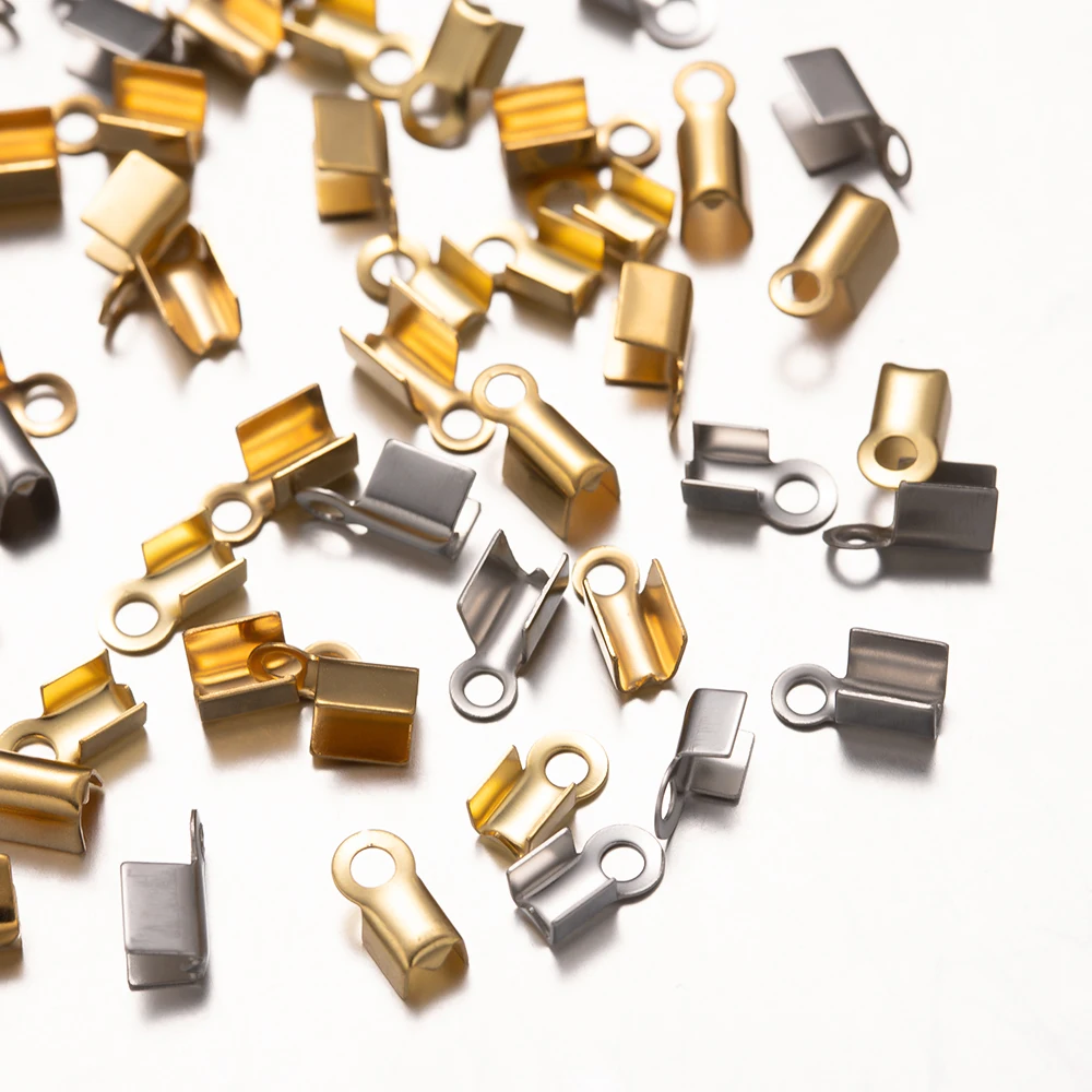 50/100pcs Edelstahl Crimp End kappen Verschlüsse Leder Clip Spitze falten Crimp Perlen verbinder für DIY Schmuck herstellung Lieferungen – Detail 6