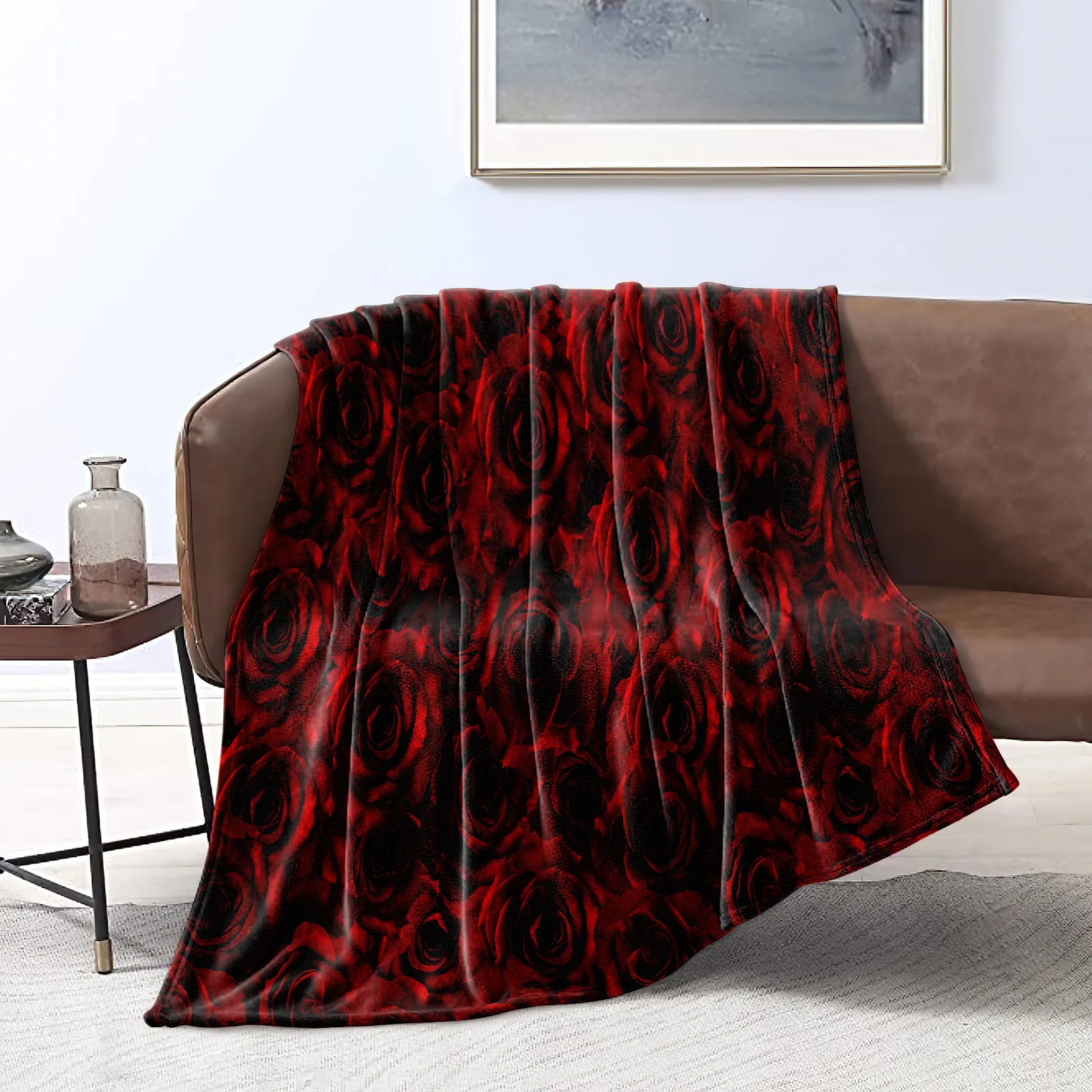 

Red Flowers Luxury Flannel Blanket Wine Red Flowers Floral Throw Blanket Warm Bed Blanket Boho Blanket for Bed Sofa Dropshiper