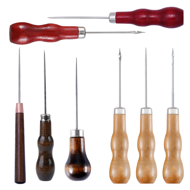 Leather Wood Handle Awl Hand Stitcher Leather Sewing Tools for DIY Craft