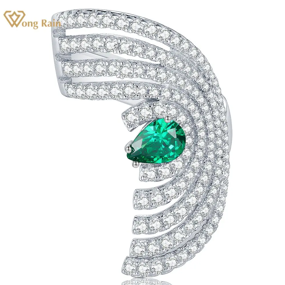 

Wong Rain 925 Sterling Silver Pear 5*7 MM Emerald High Carbon Diamond Gemstone Ring for Women Wedding Jewelry Anniversary Gifts