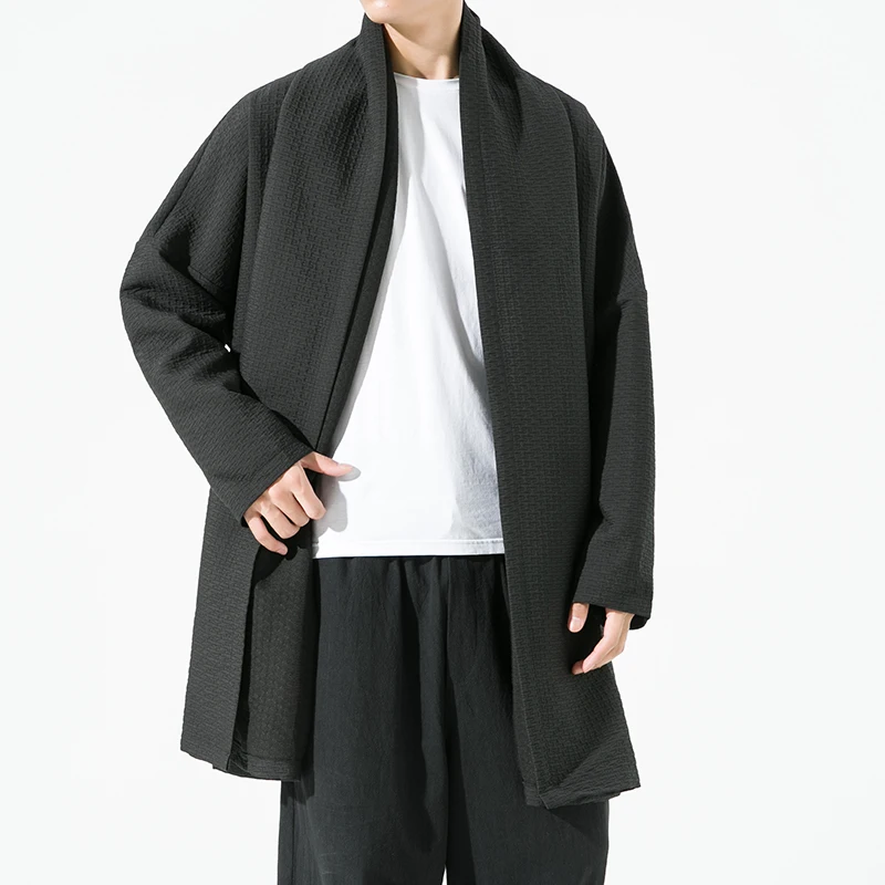 Vintage Men Winter Casual Trench Coat Chinese Style Long Cardigan Streetwear Windbreak Jackets Male Outwear