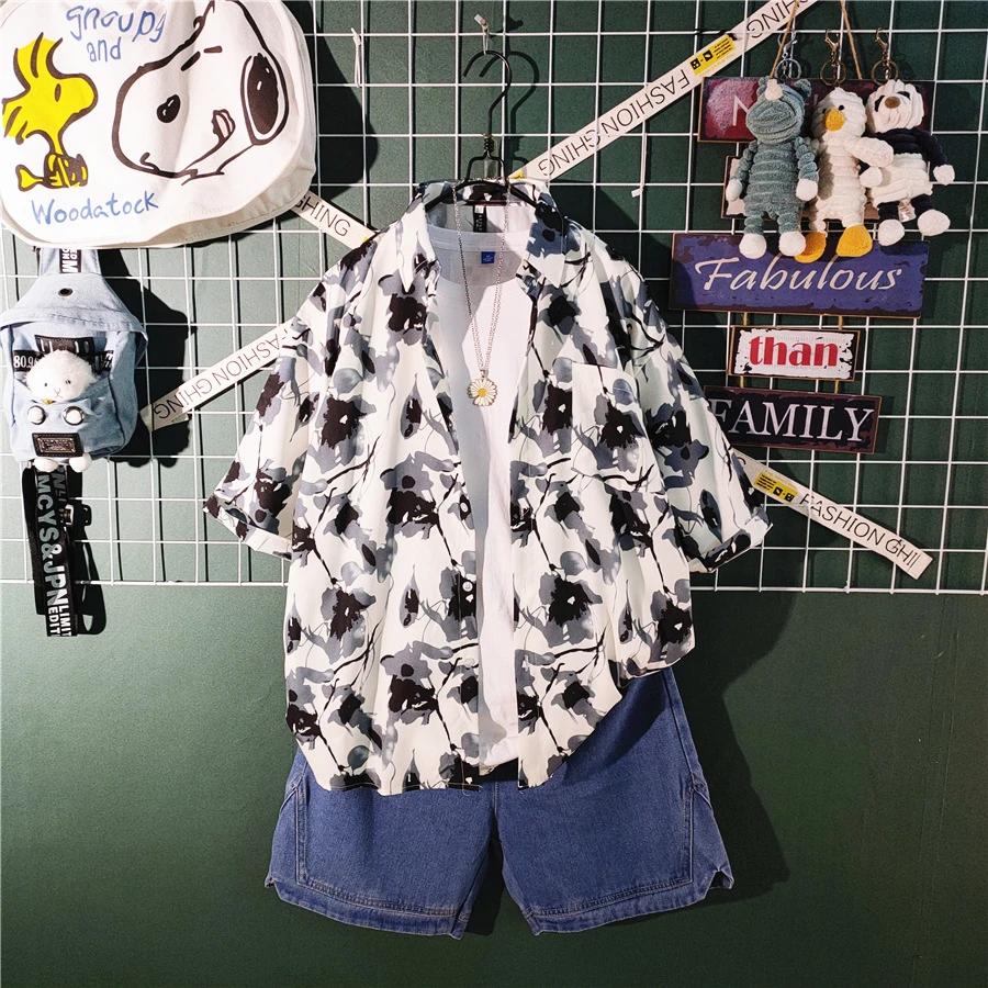 

Mens 2 Pieces Sets Hawaiian Shirt and Shorts 2024 Brand New Hipster Short Sleeve Floral Print Beach Tropical Hawaii W13