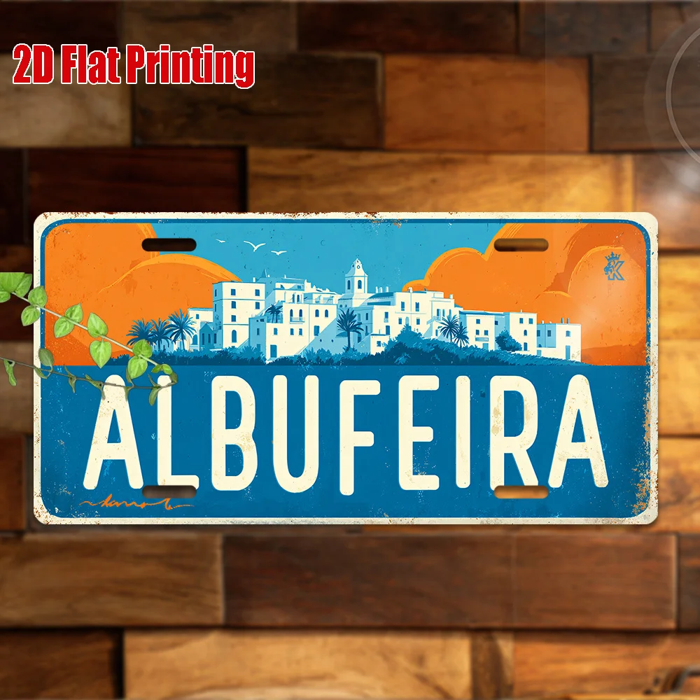 2D 플랫, [], 2D 플랫 프린팅, 1개, 빈티지 금속 사인, 장, 야외 벽 예술(29.97cm * 14.99cm), ALBUFEIRA Alu