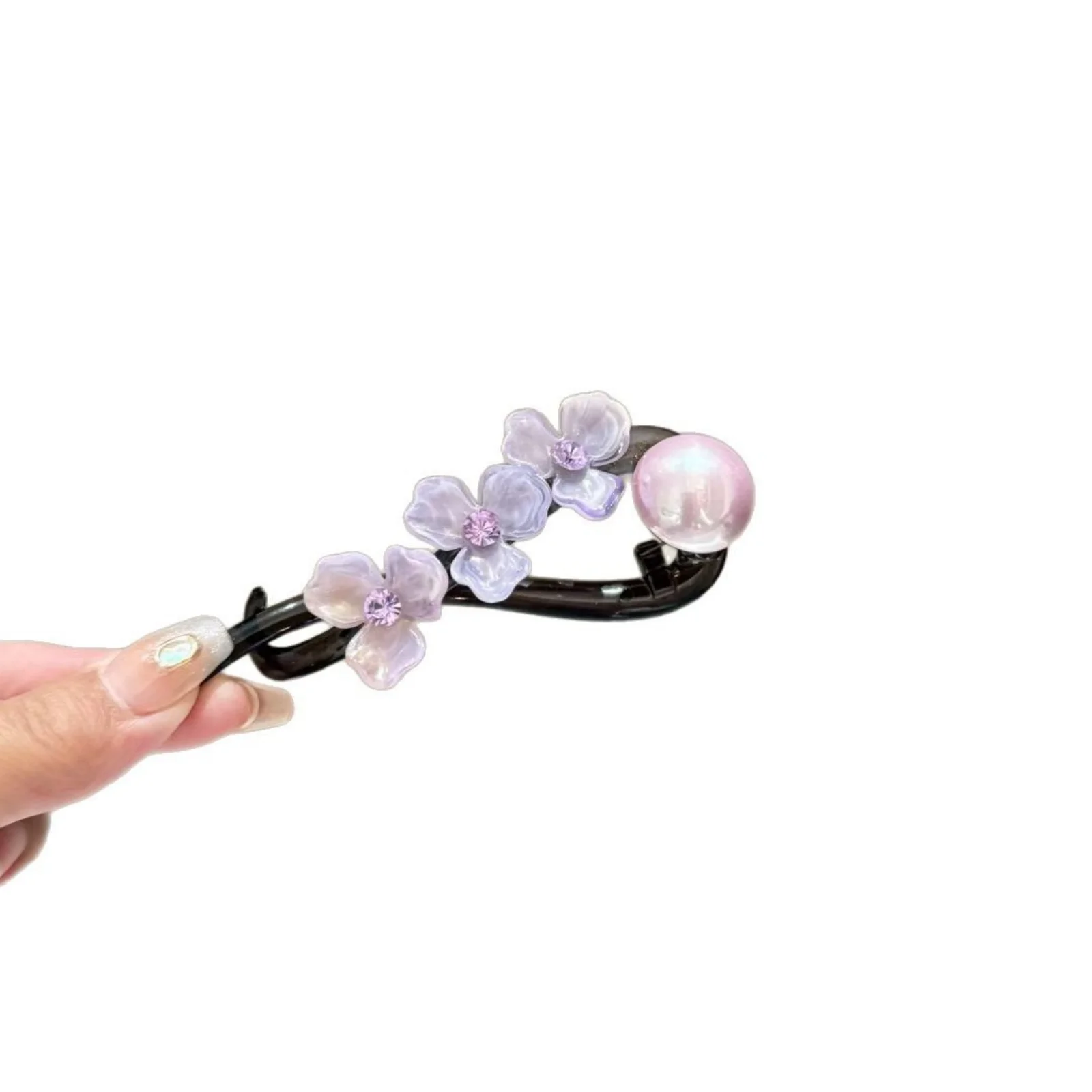 1PC Elegant Floral Hair Claw with Pearl, Multi - Color Flower Hair Clip for Women, Charming Hair Accessory for Updos