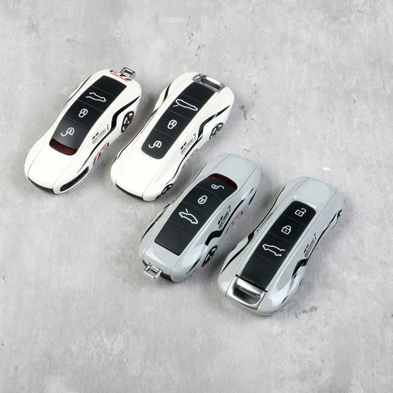 

White Car Key Case Cement Grey Key Fob Cover ABS Key Fob Protector Suitable for Macan 718 Cayenne Cayman Panamera 911 Taycan