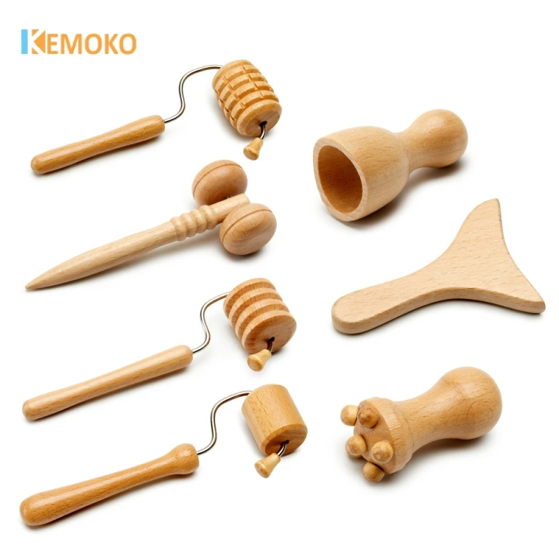 

7Pcs/set Wooden Massage Roller Reflexology Acupuncture Therapy Meridians Neck Scrap Lymphatic Drainage Face Lift Tool Massager