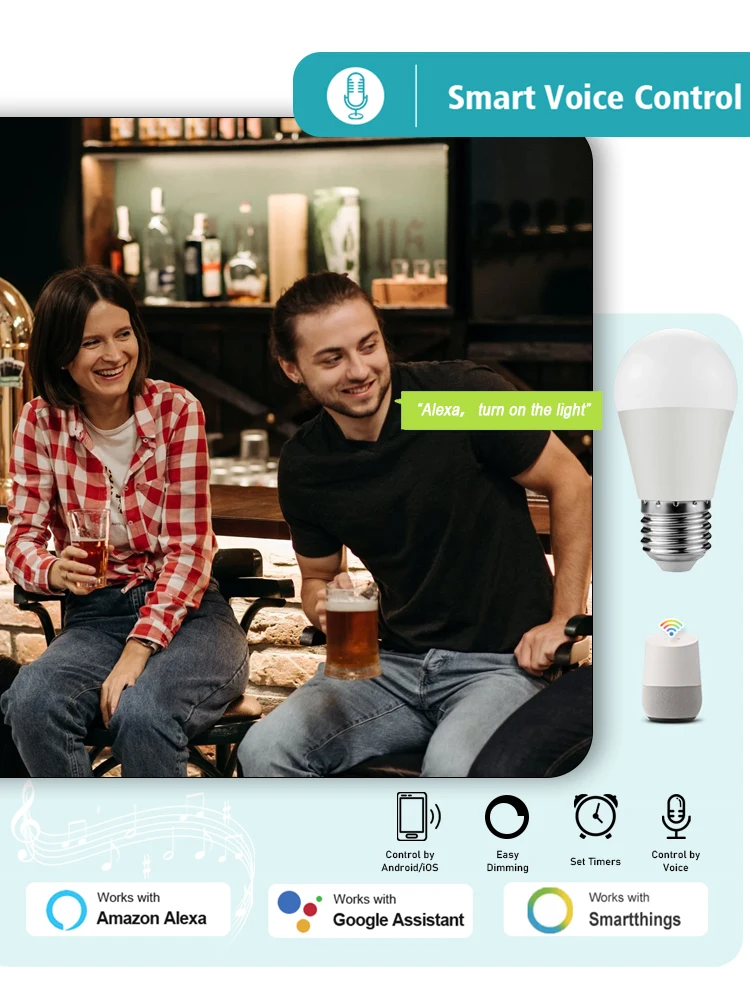 Description Picture 6 of itemDimmable Tuya Rgb Smart Bulb Gu10 C37 A60 T37 E14 E27 B22 Light Wifi Led Magic Lamp AC85V-265V Work With Alexa Google Home
