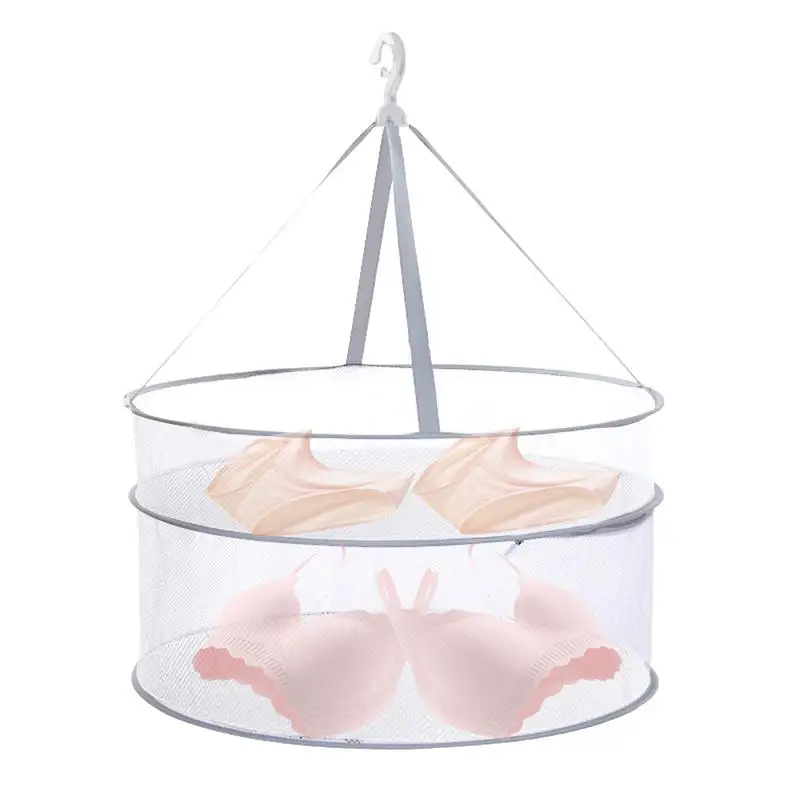 

Double Layer Drying Basket Double Layer Sweater Basket Rack Portable Folding Hang Clothes Basket For Socks Shorts Bra Underwear