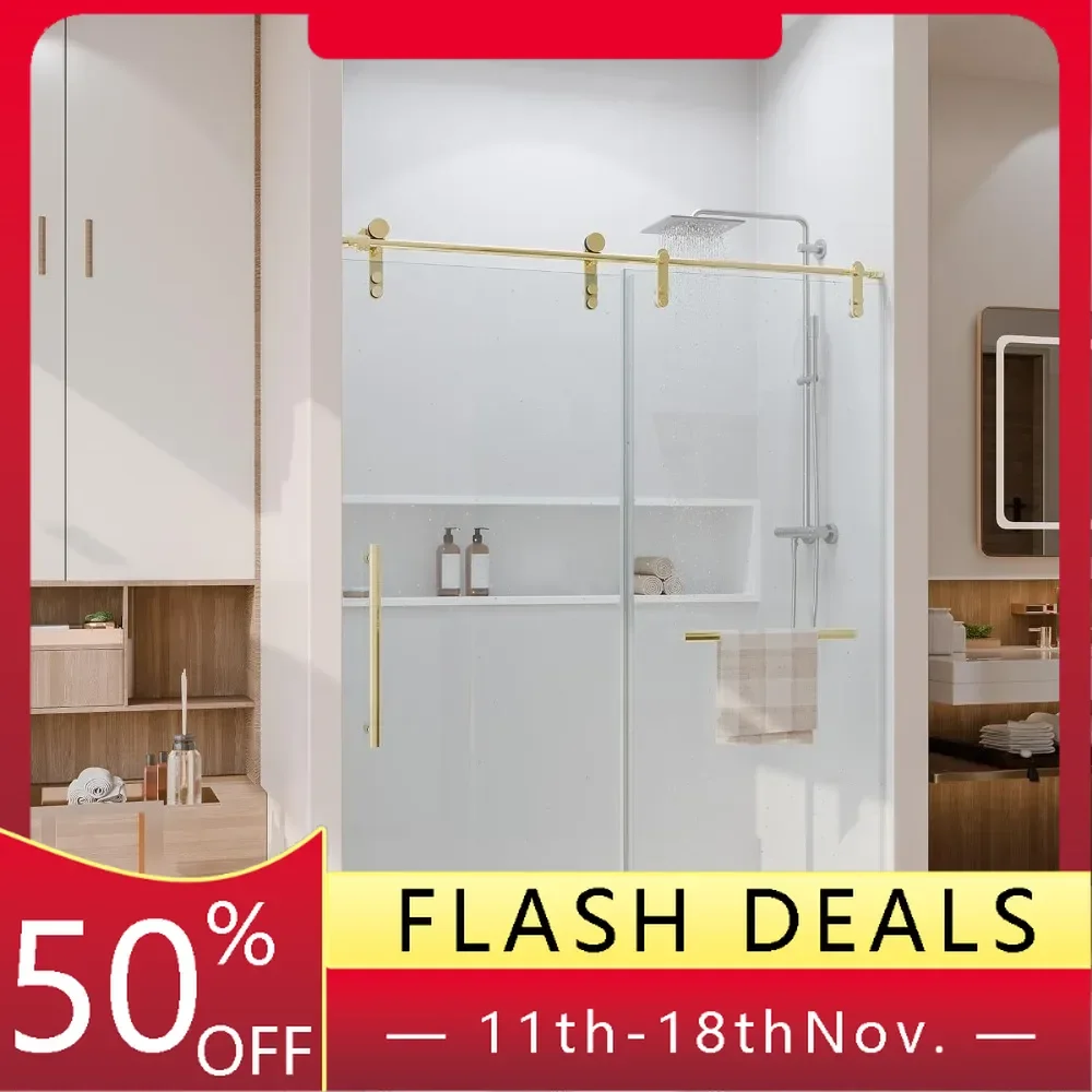 Shower Door 56-60" W &times; 76" H Glass Shower Door,Frameless Doors with Handle and Seal Strip