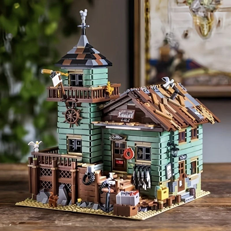 2638 Pieces of Abs Material Mixed-Color Fisherman's Hut Creative and Precise Building Block Assembly Holiday Gift Exercises Manual Patience and Concentration