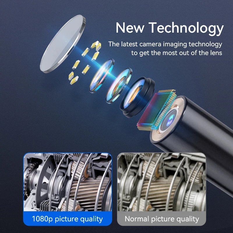 Industrial Endoscope Camera 2.4'' LCD Digital Handheld Borescope IP67 Waterproof HD1080P 8mm Pipe Sewer Camera Semi-Rigid Cable 3