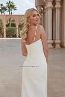Elegant Spaghetti Strapsl Pleat Sheath Wedding Dreses Side Slit Detachable Train 2 In 1 Custom Made Bridal Grown 2