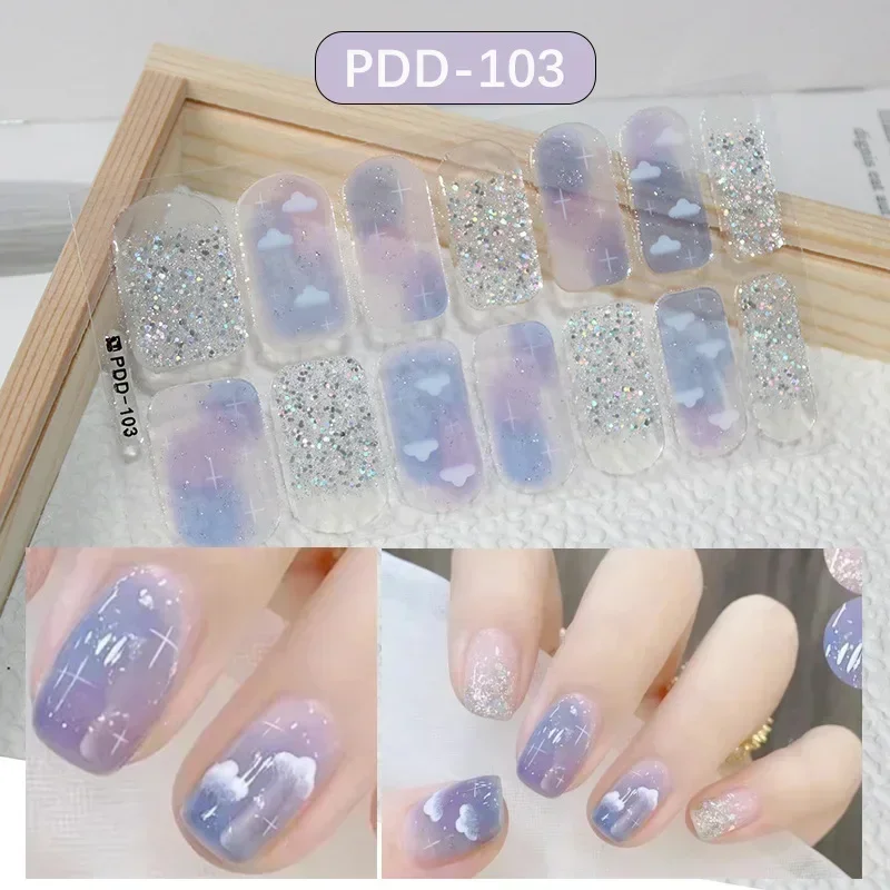 1PC Gel Nail Sticker Patch Slider Flower Gradient Color Back Glue Full Cover Waterproof Gel Nail Sticker UV Lamp Curing Manicur