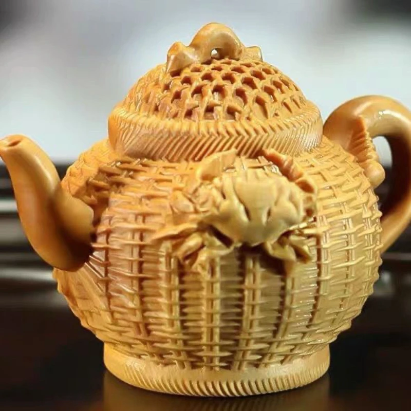 

Boxwood carving crab fishing pot solid wood hand piece of tea pet eight parties to the wealth Zhaocai home living roomdecoration