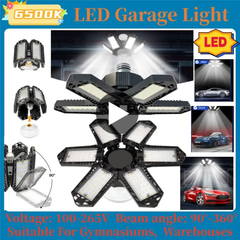 

E26/E27 LED Garage Lights with 6 Adjustable Panels Ceiling Shop Work Lamp For Storage/Warehouse Workshop Industrial Lighting