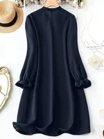 Women Plus Size 1XL-5XL Fashion Solid Color Button Front Shirt Dress Ladies Casual Long Sleeve Notched Neck Elegant Dress - Image 2