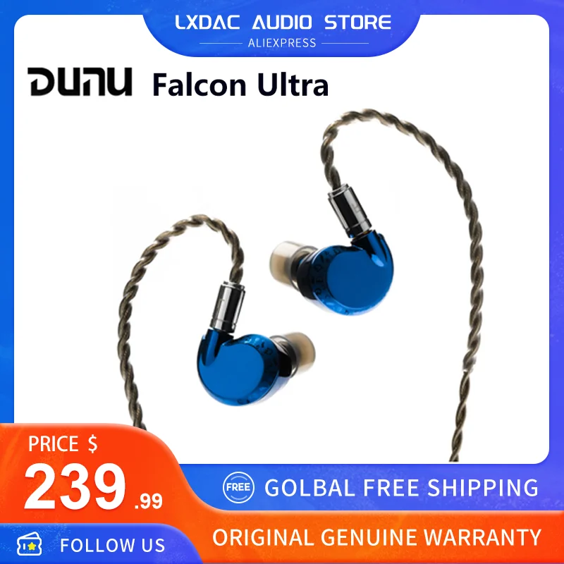 

DUNU Falcon Ultra Dynamic Driver Earphone In Ear Monitors Klein Blue Hi-res Music Headphone Bass Earbuds with MMCX HiFi Cable