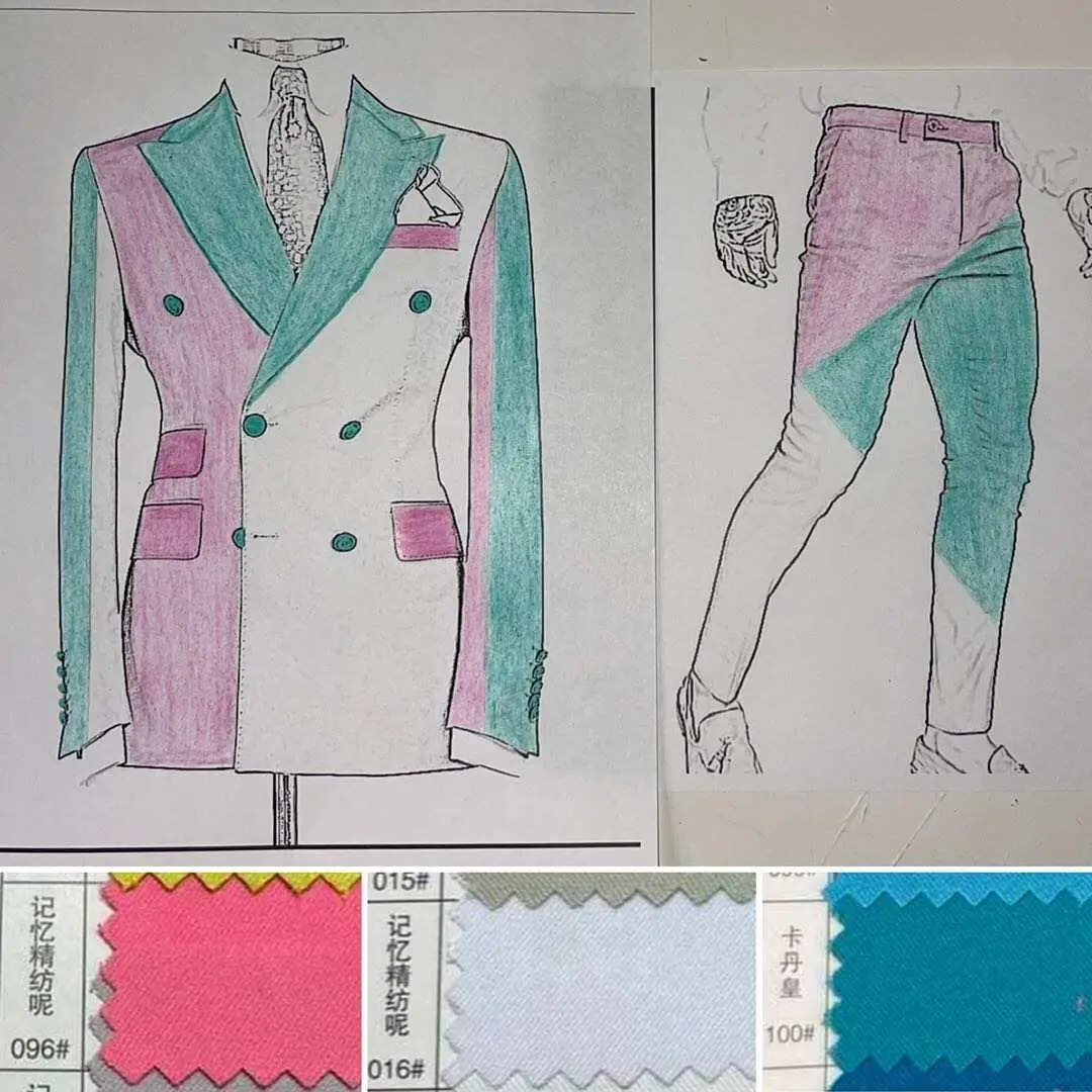 

New Fashion Men's Suit 2 Pieces Double-Breasted Peak Lapel Flat Slim Fit Casual Tuxedos For Wedding Party Prom (Blazer+Pants)