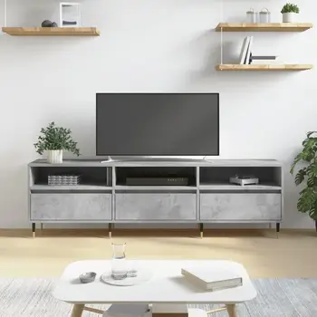 Stylish Concrete Grey TV Cabinet Storage Unit 150x30x44.5 cm Durable Engineered Wood Modern Living Room Furniture