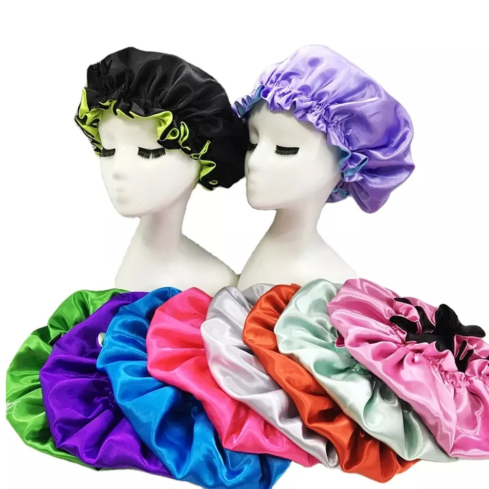 Women Double Layer Satin Bonnet Silk Bonnet Lace Frontal Wig Human Hair  Bonnets Wholesale