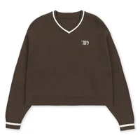 Taylor's TTPD Knit Sweater TS Knitwear Loose Cropped Pullover Contrast V-neck Autumn Winter Long Sleeves Women Top Merch Clothes