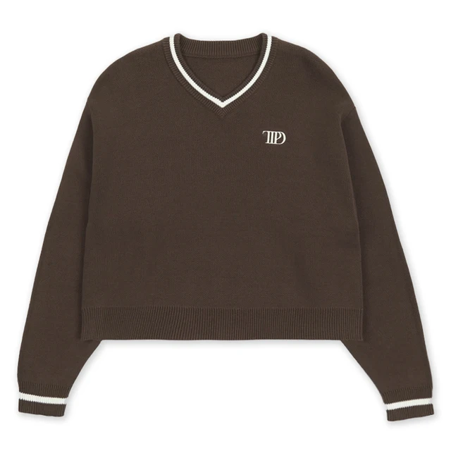 Taylor's TTPD Knit Sweater TS Knitwear Loose Cropped Pullover Contrast V-neck Autumn Winter Long Sleeves Women Top Merch Clothes