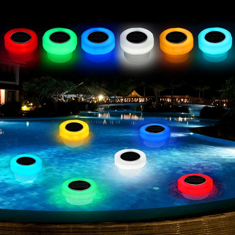 Solar Chlorine Floating Water Cleaner with Colorful Light Pool Floating Chlorinator IP68 Waterproof for Up To 3 Inch Tablets