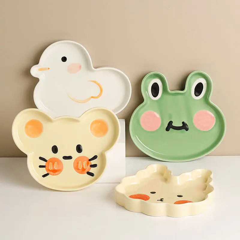 

Ins Cartoon Dinner Plate Tableware Frog Rabbit Duck Craft Kawaii Ceramic Cake Dessert Household Kitchen Dinnerware New