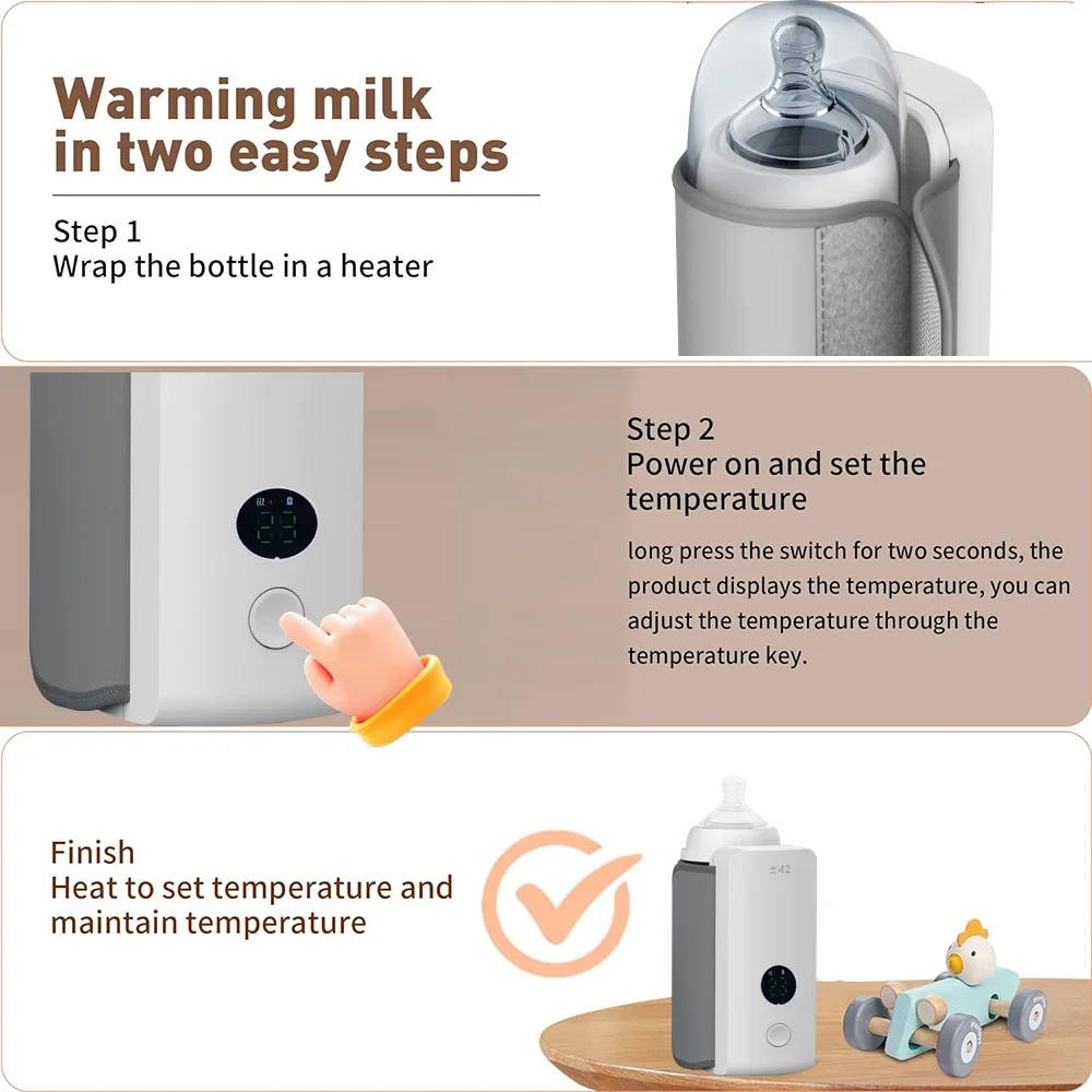 Bottle Warmer Rechargeable 6 Levels Adjustment Temperature Display Breast Milk Feeding Portable Baby Bottle Heater