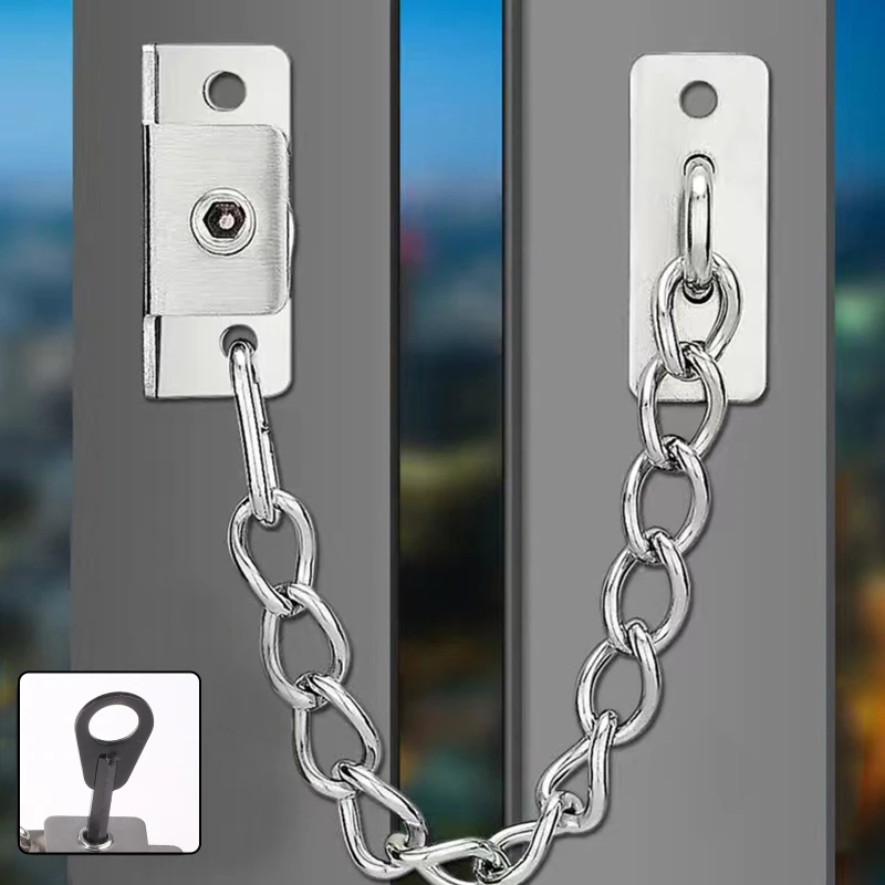 Window Lock Stainless Steel Chain Sliding Limiter Stop Door Restrictor