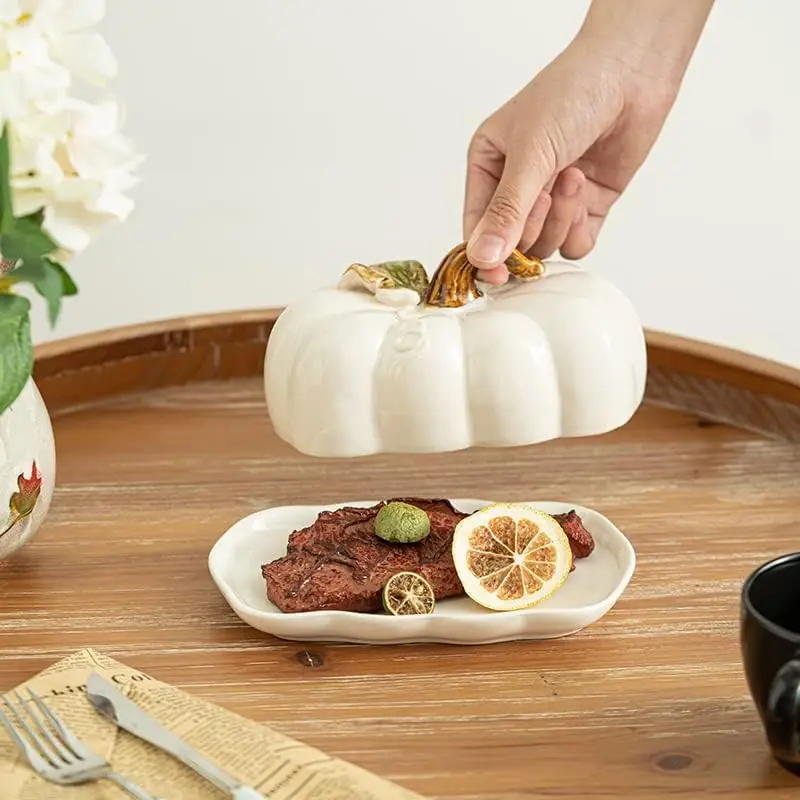 Creative ceramic dinner plates with novel pumpkin shaped lids kitchen and restaurant utensils bowls and New Year holiday gifts