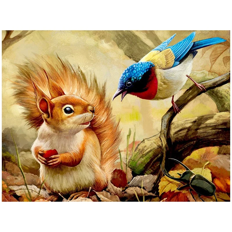 

Diamond Painting Full Circle Diamond Kit Rhinestone Picture Art Craft Home Door Decoration (Squirrel And Bird)
