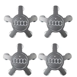 Premium Car Wheel Center Cap Hub Covers - Set of 4, 61/133mm, Reflective Badge Design (Grey for AUDI)