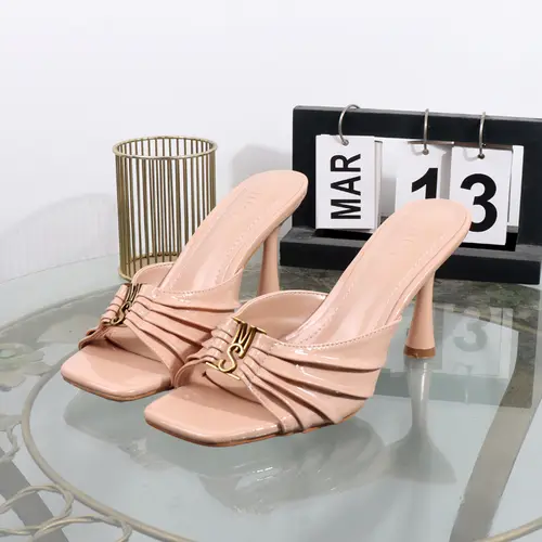 High heels 2025 summer new pleated slippers square toes metal fashion open toe sexy luxurious banquet sandals Heel height 9CM - Image 5