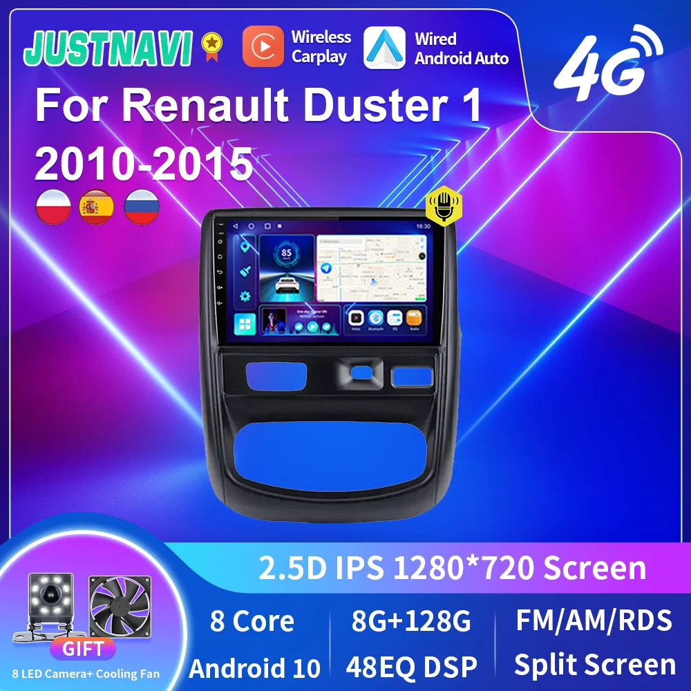 

JUSTNAVI 2din Android10 Car Radio Multimedia Video Player For Renault Duster 1 2010-2015 Carplay Autoraido Navigation GPS 2Din