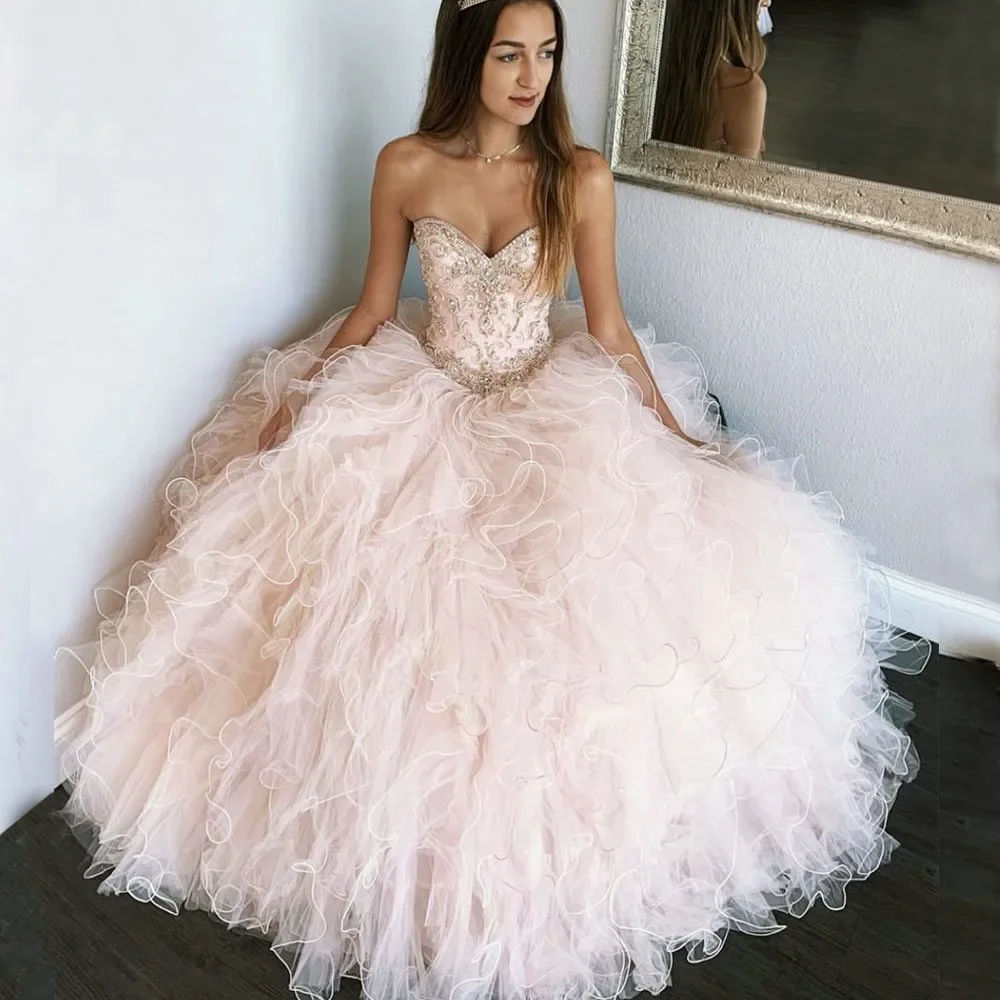 

Luxury Sweetheart Ball Gown Quinceanera Dresses Vestidos De 15 Anos Sparkly Crystal Sweet 16 Princess Birthday Party Gowns HOT