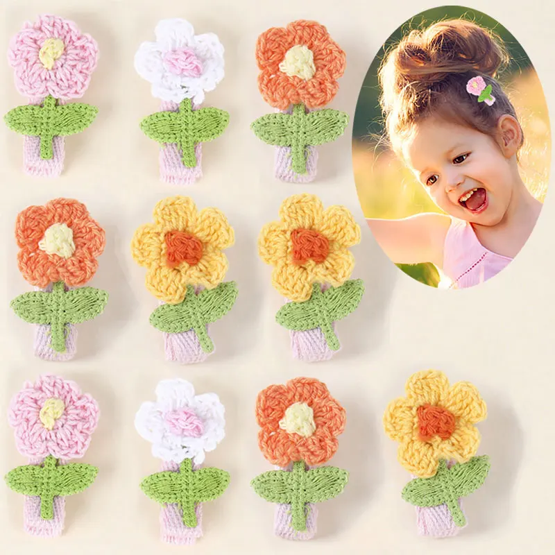 

4Pcs Baby Knitted Hairpins Cute Sunflower Hair Clips For Baby Girls Handmade Kids Hairgrips Barrettes Headwear Hair Accessories