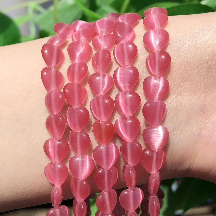 Natural Pink, White, & Blue Cat Eye Round Loose Beads for Jewelry Making - High-Quality Moonstone DIY Bracelet, 15 Strand